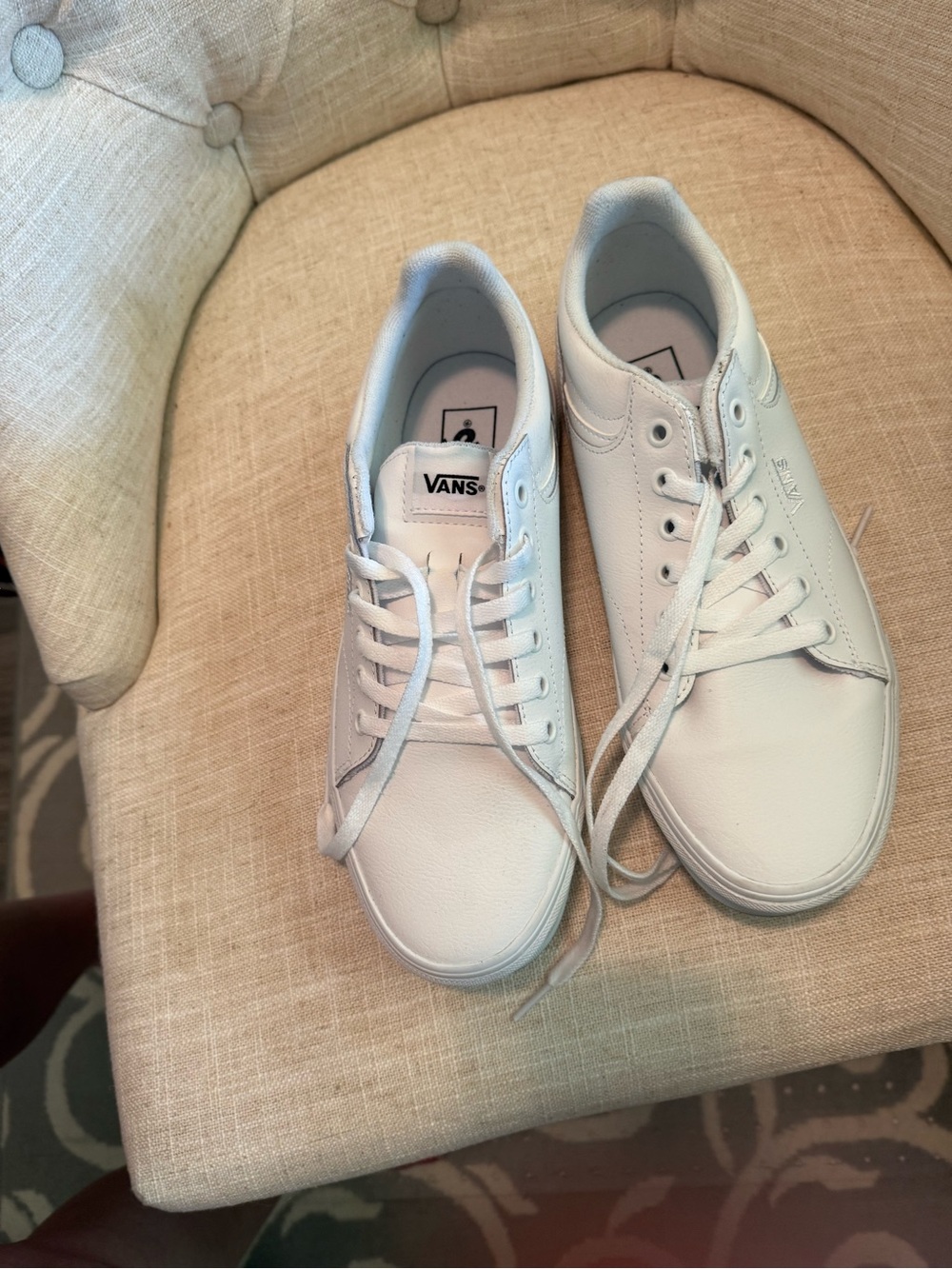 Vans White Leather Low-Top Sneakers - White